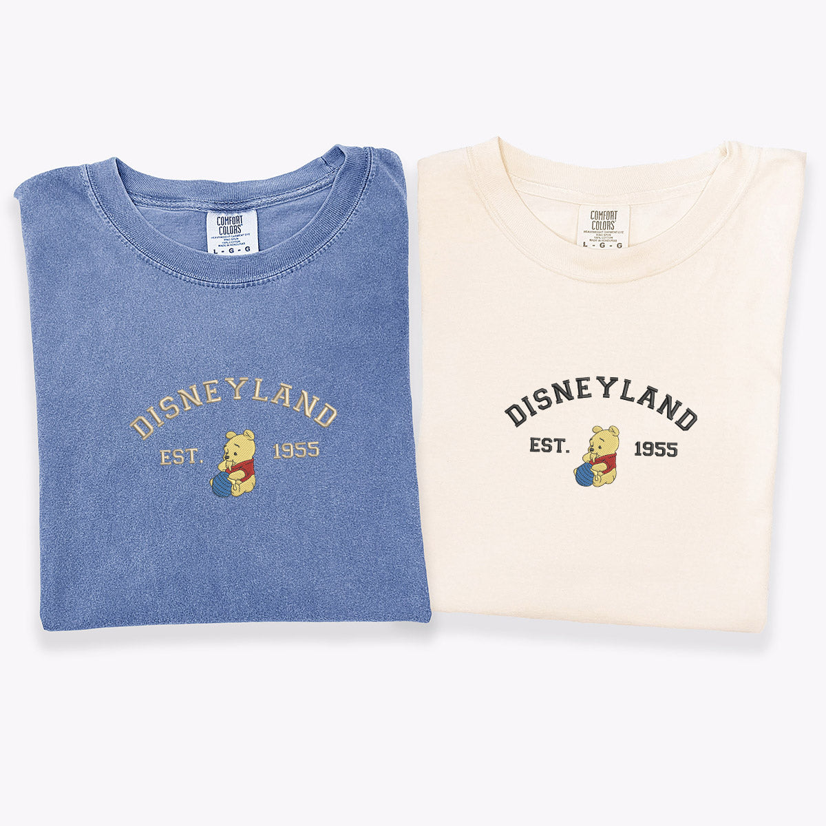 Custom Embroidered Cartoon Bear Inspired Matching T-shirts for Couples