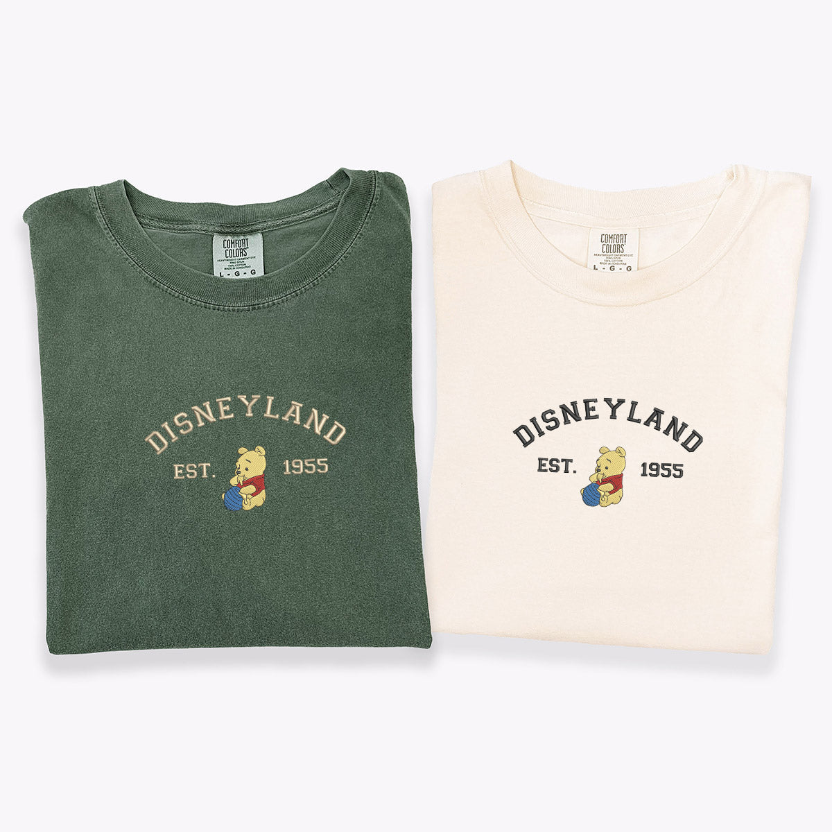 Custom Embroidered Cartoon Bear Inspired Matching T-shirts for Couples