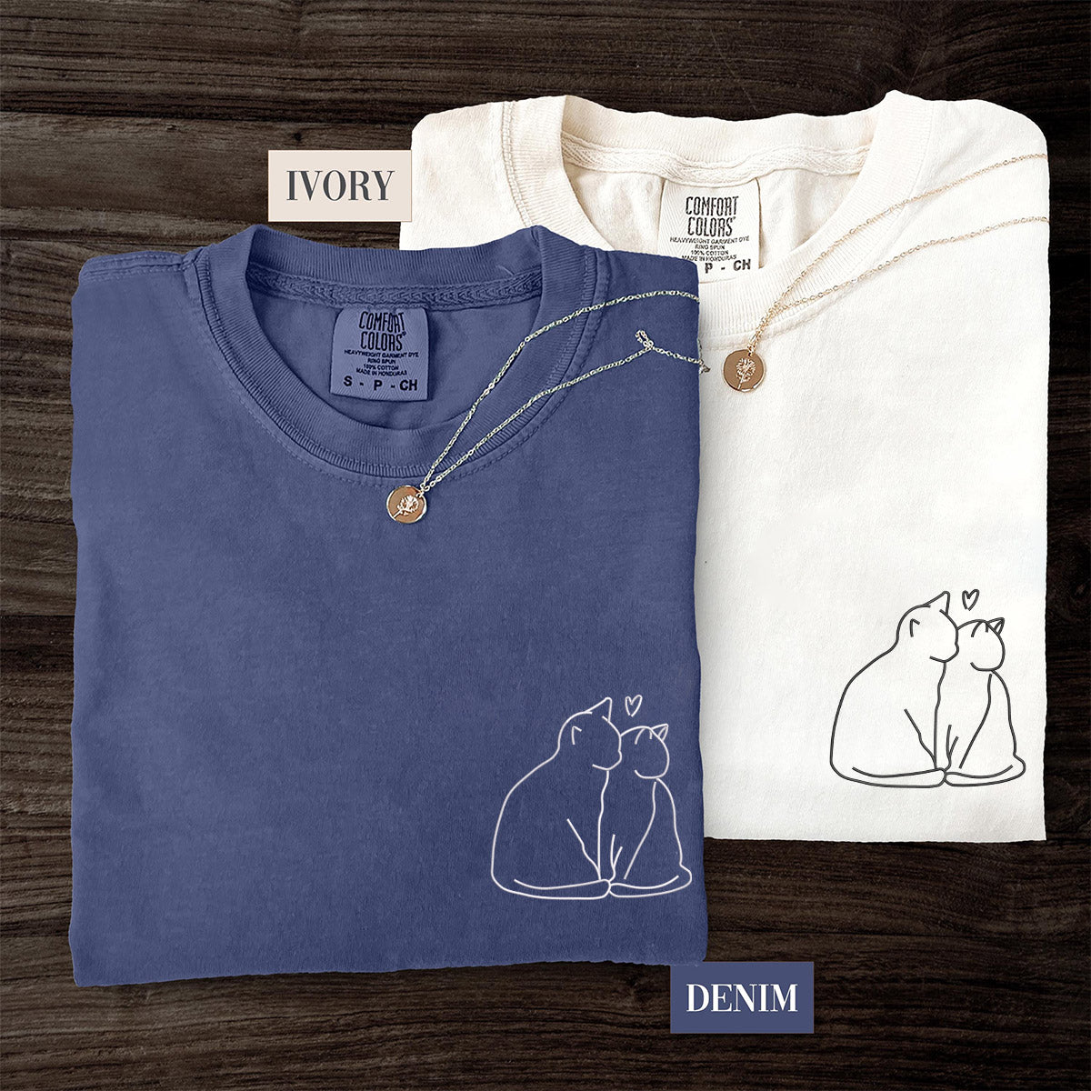 Custom Embroidered Cat Love Matching T-shirts for Couples