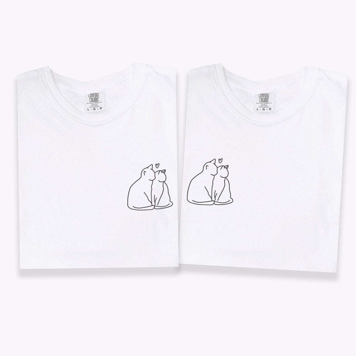 Custom Embroidered Cat Love Matching T-shirts for Couples