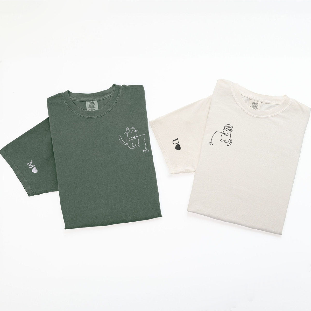 Custom Embroidered Cats Fishing Matching T-shirts for Couples