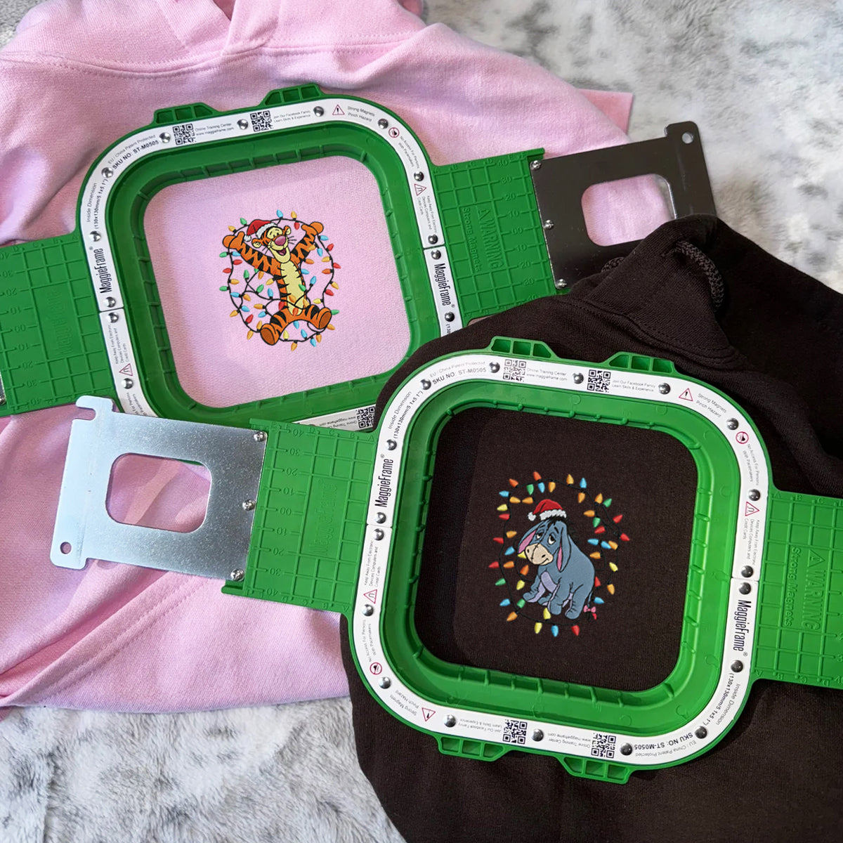 Custom Embroidered Cheerful Tiger and Blue Donkey Cartoon Holiday Hoodie, Cozy Winter Season Sweatshirt Matching for Couples