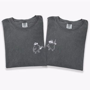 Custom Embroidered Chicken with Gun Matching T-shirts for Couples