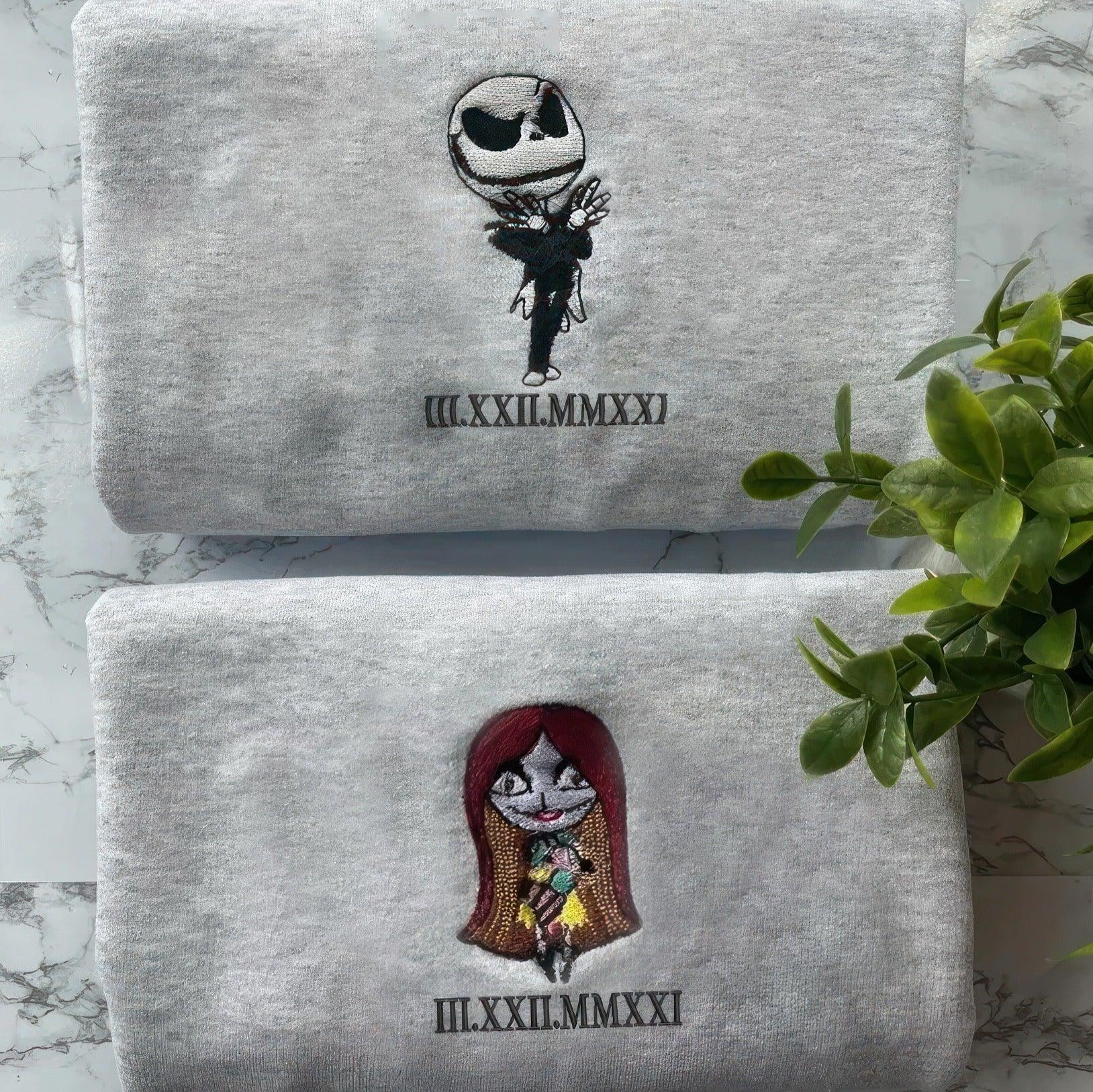 Custom Embroidered Couple Sweatshirts, Gothic Cartoon Style Matching Anniversary Sweatshirt