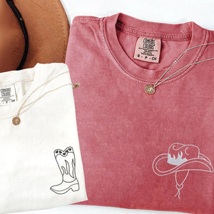 Custom Embroidered Cowboy Boots and Hat Matching T-shirts for Couples
