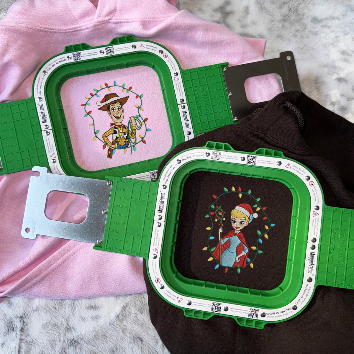 Custom Embroidered Cowboy and Shepherd Girl Cartoon Christmas Sweatshirt, Holiday Lights Hoodie Matching for Couples