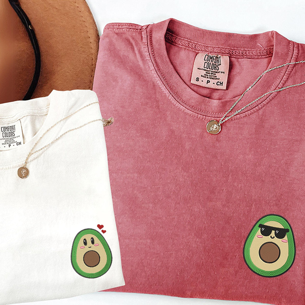 Custom Embroidered Cute Avocado Matching T-shirts for Couples