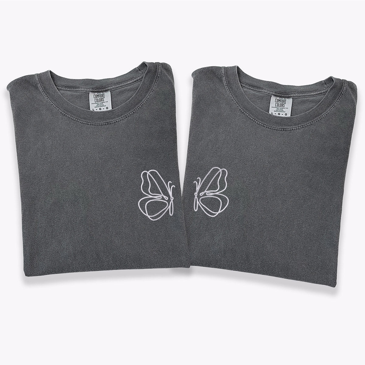 Custom Embroidered Cute Butterfly Matching T-shirts for Couples