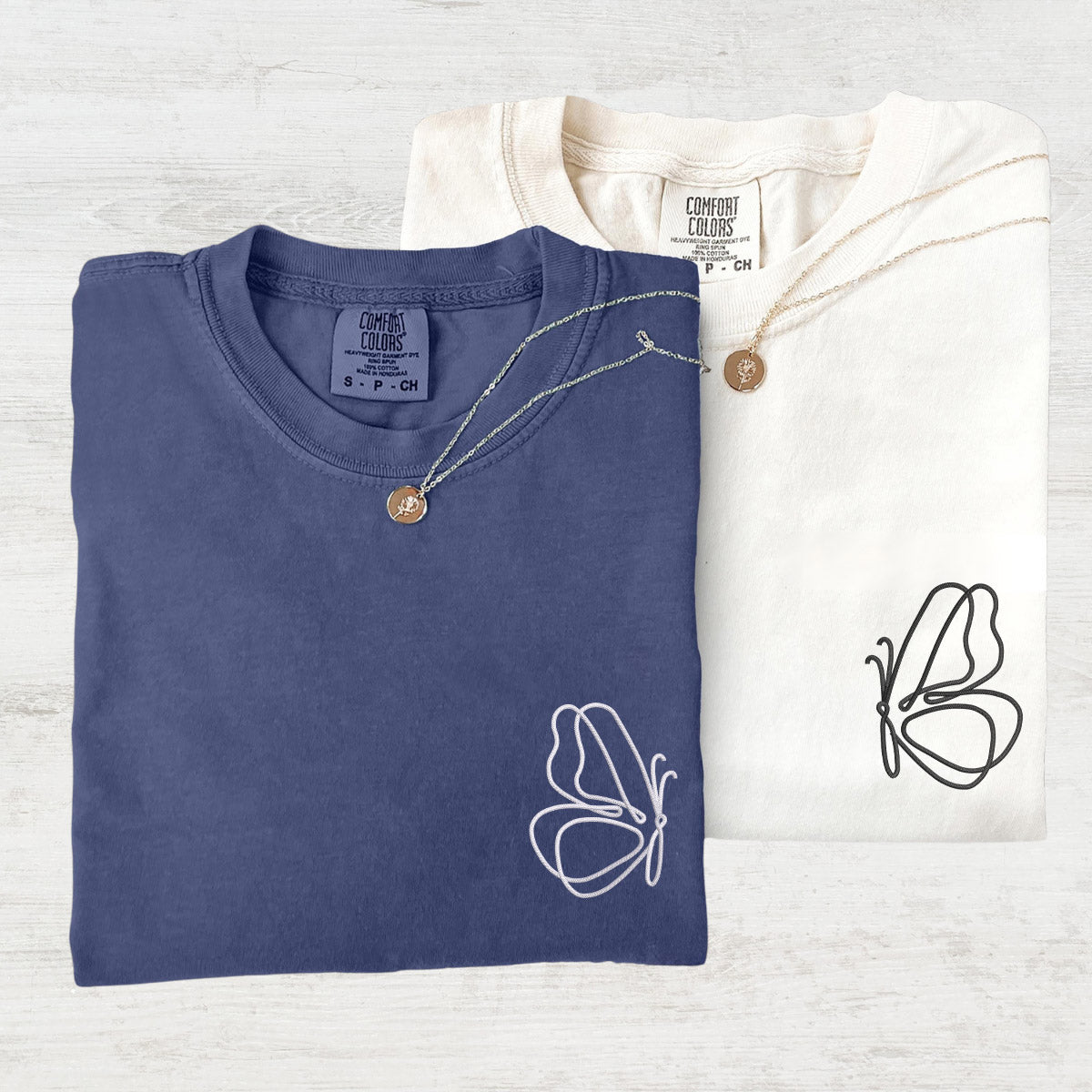 Custom Embroidered Cute Butterfly Matching T-shirts for Couples