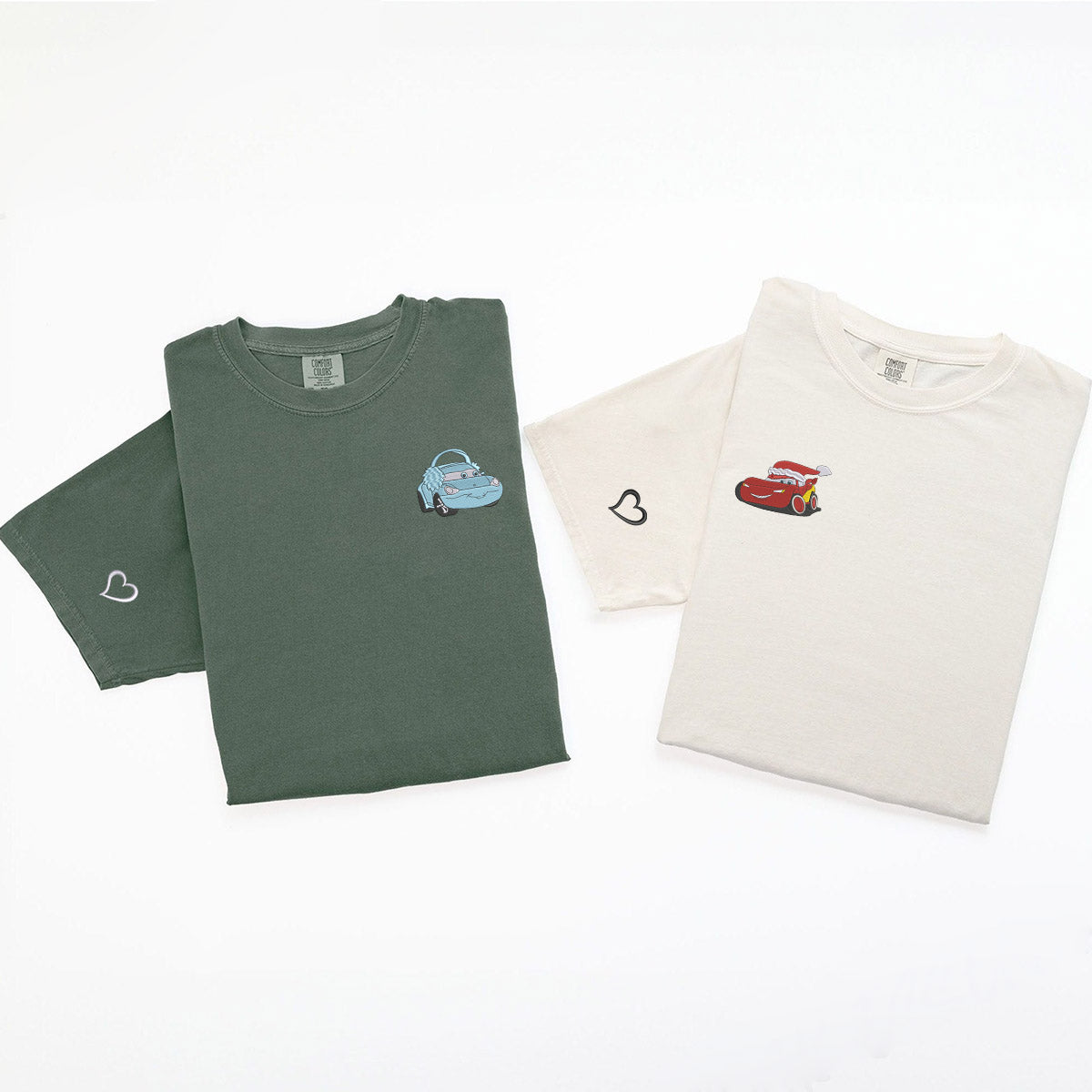 Custom Embroidered Cute Car Couple Christmas T-shirts for Couples