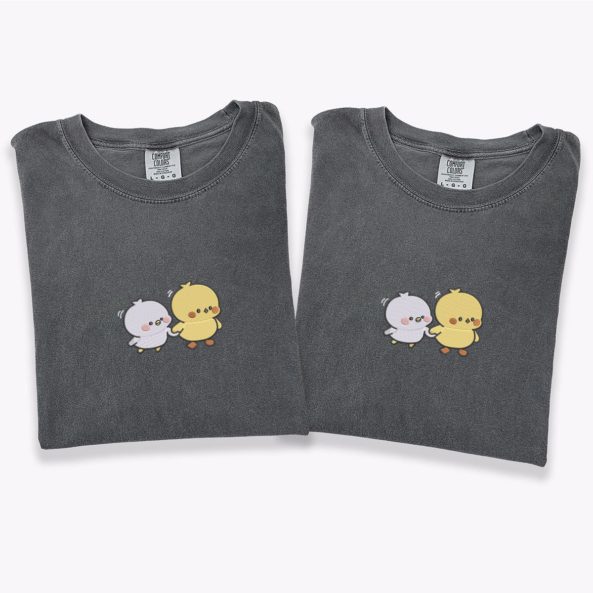 Custom Embroidered Cute Cartoon Chick Matching T-shirts for Couples
