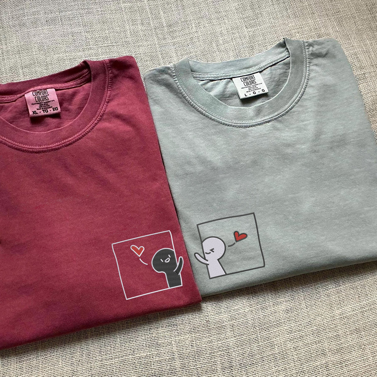 Custom Embroidered Cute Cartoon Matching T-shirts for Couples