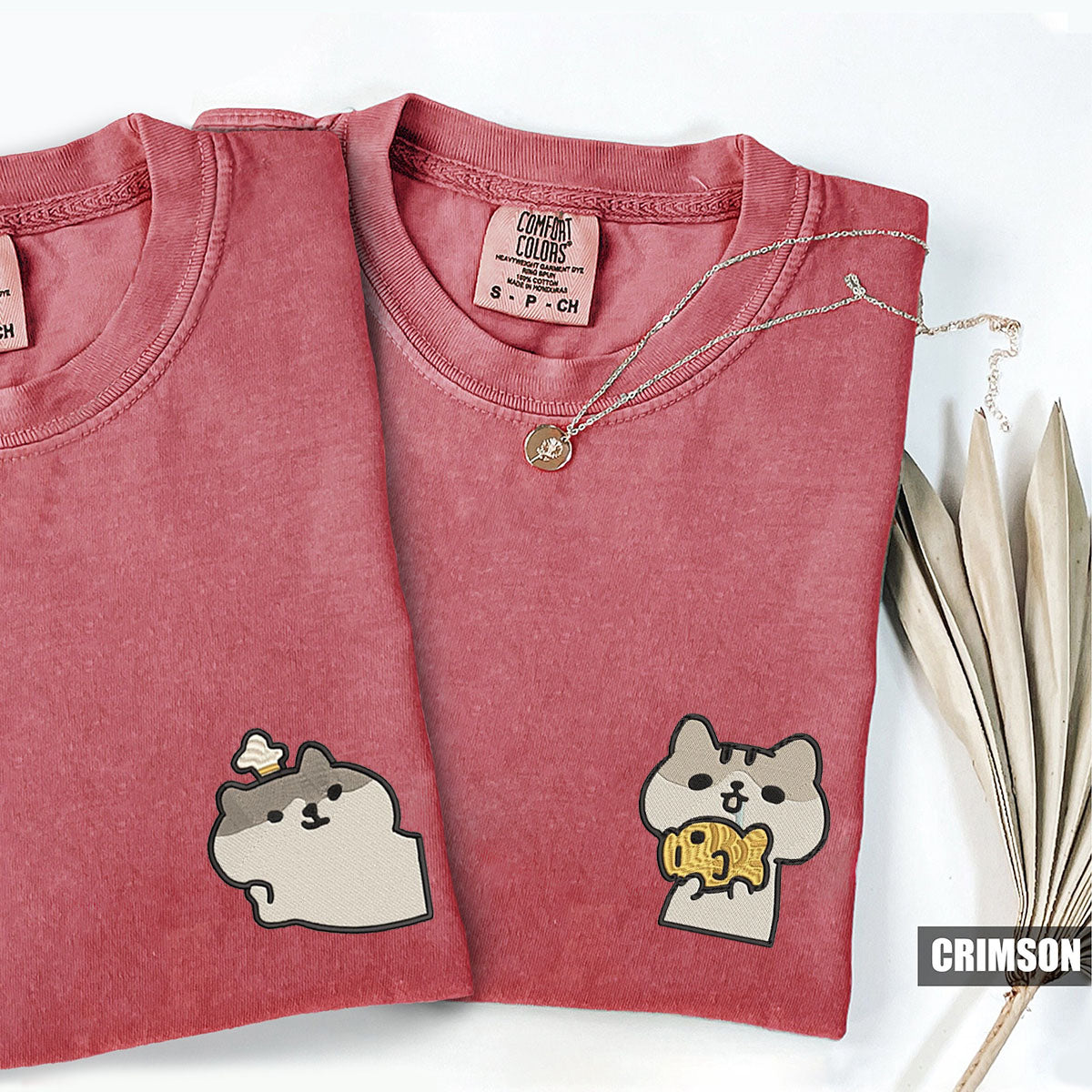 Custom Embroidered Cute Cat Matching T-shirts for Couples