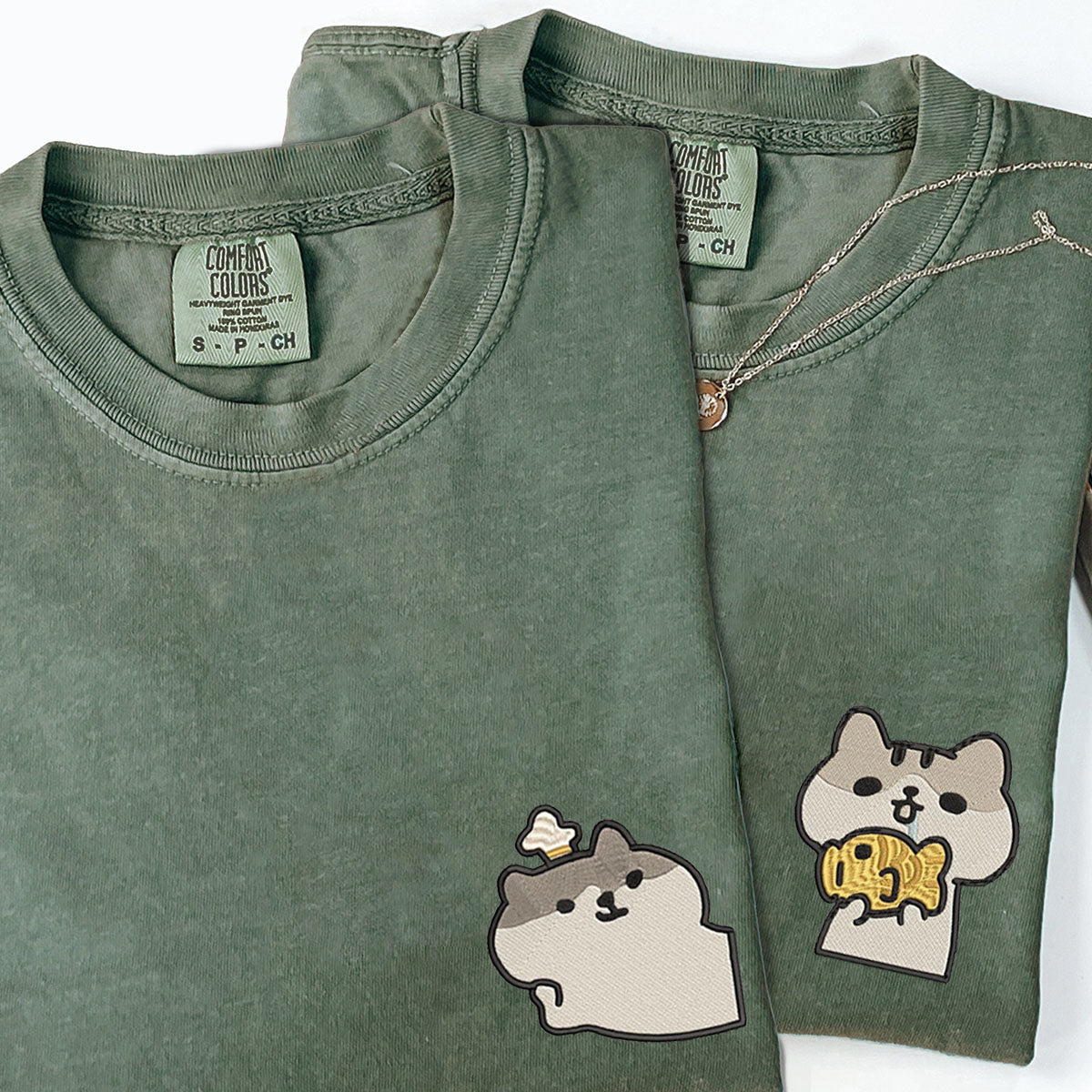 Custom Embroidered Cute Cat Matching T-shirts for Couples