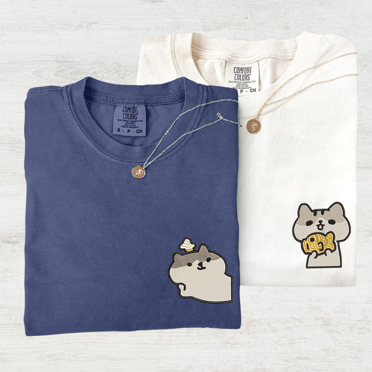 Custom Embroidered Cute Cat Matching T-shirts for Couples