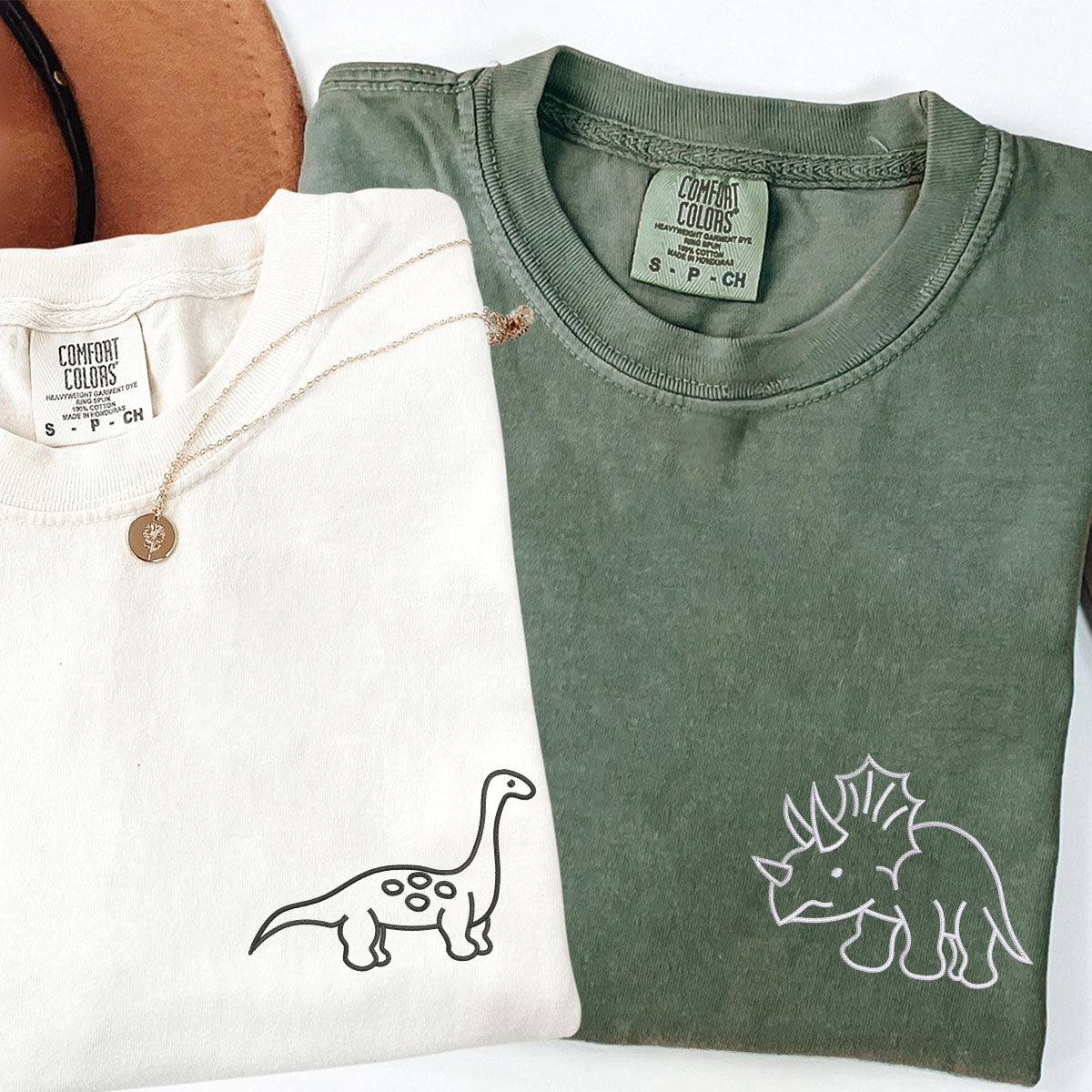 Custom Embroidered Cute Dinosaur Matching T-shirts for Couples