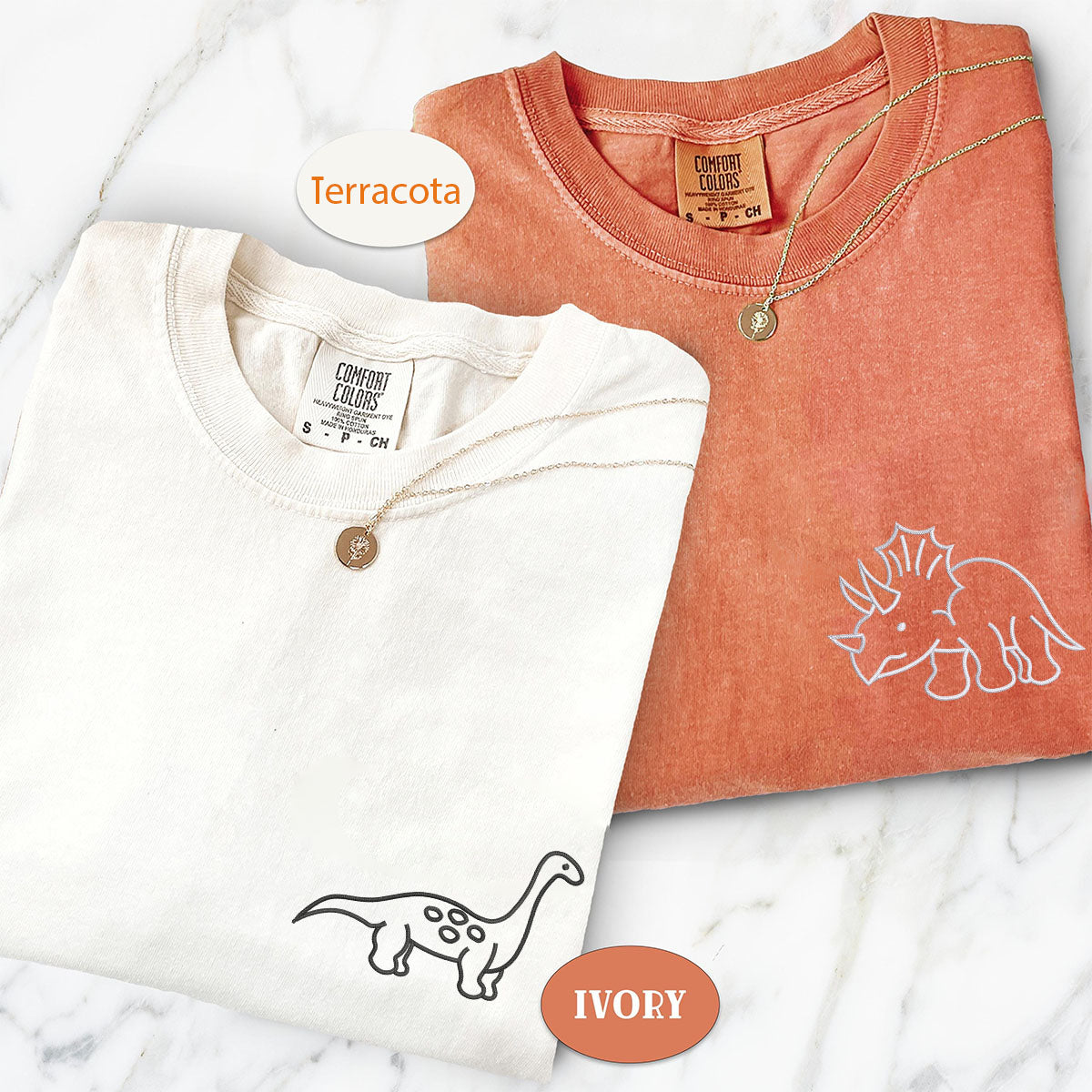 Custom Embroidered Cute Dinosaur Matching T-shirts for Couples