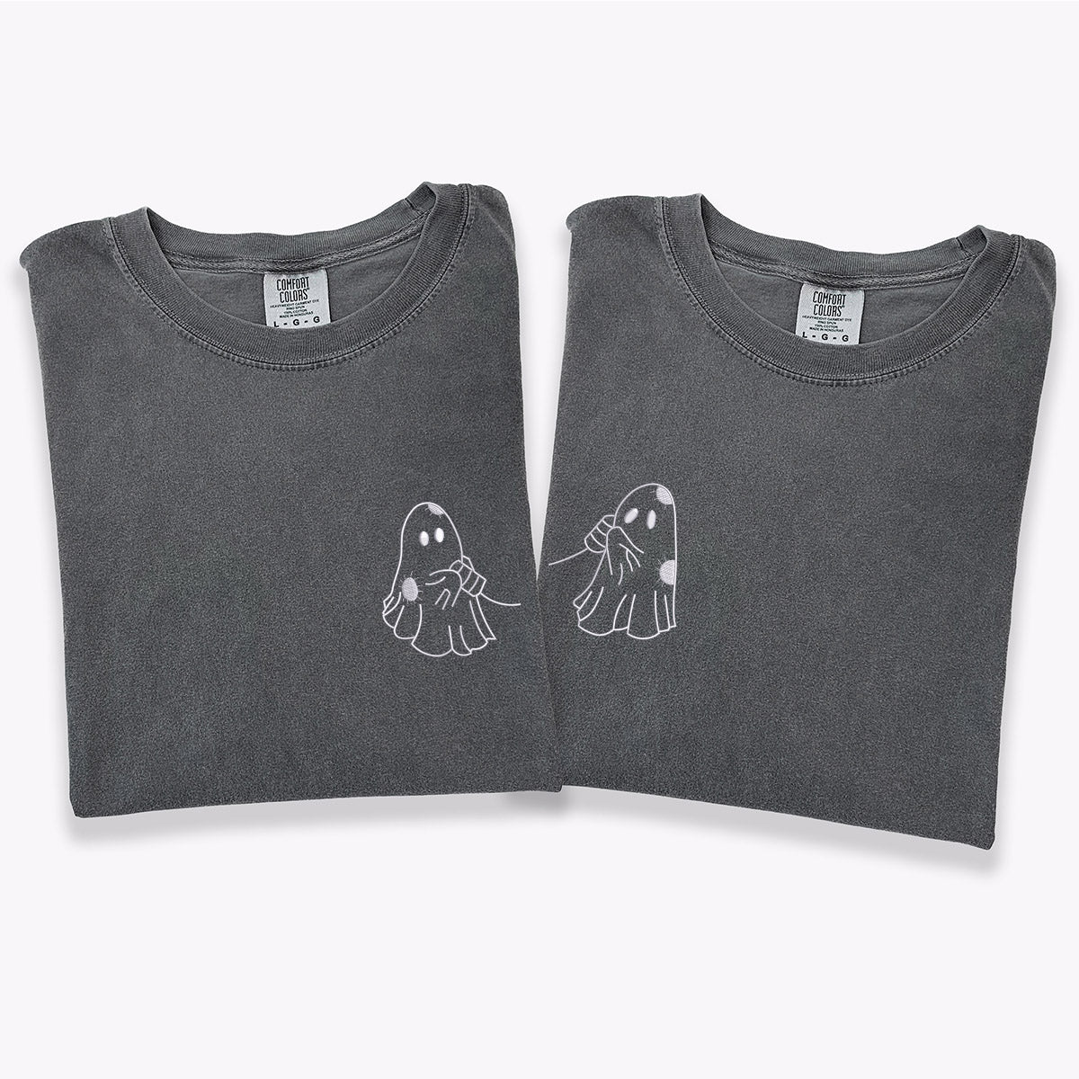 Custom Embroidered Cute Ghost Love Matching T-shirts for Couples