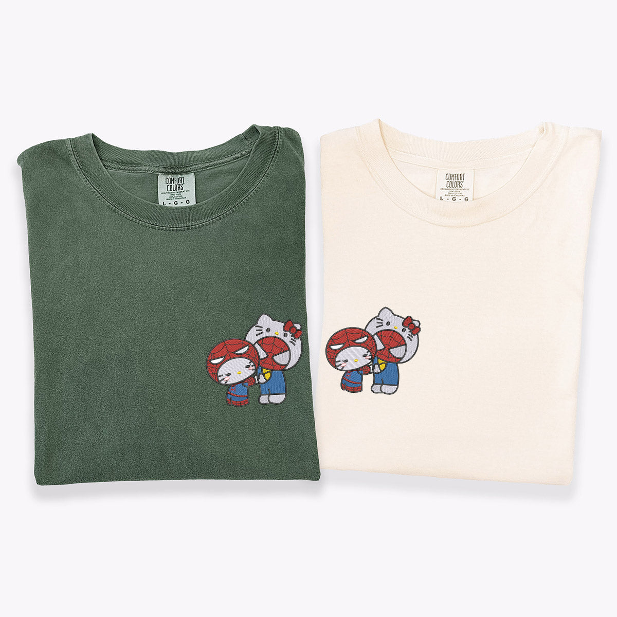 Custom Embroidered Cute Kitten and Spider Matching T-shirts for Couples