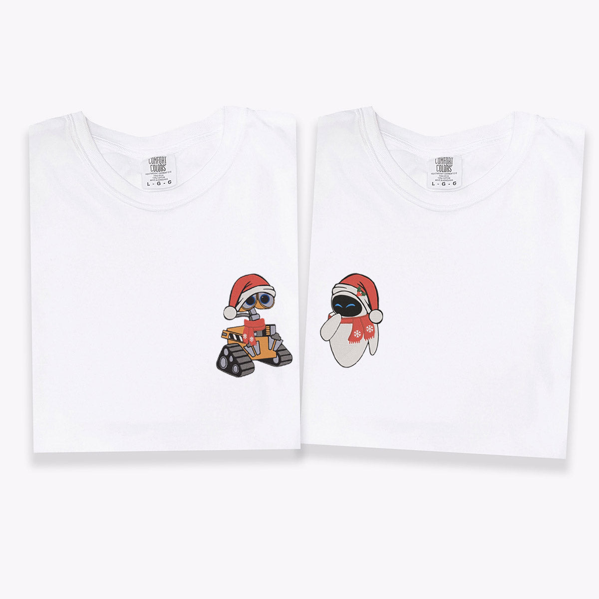 Custom Embroidered Cute Robot Christmas Matching T-shirts for Couples