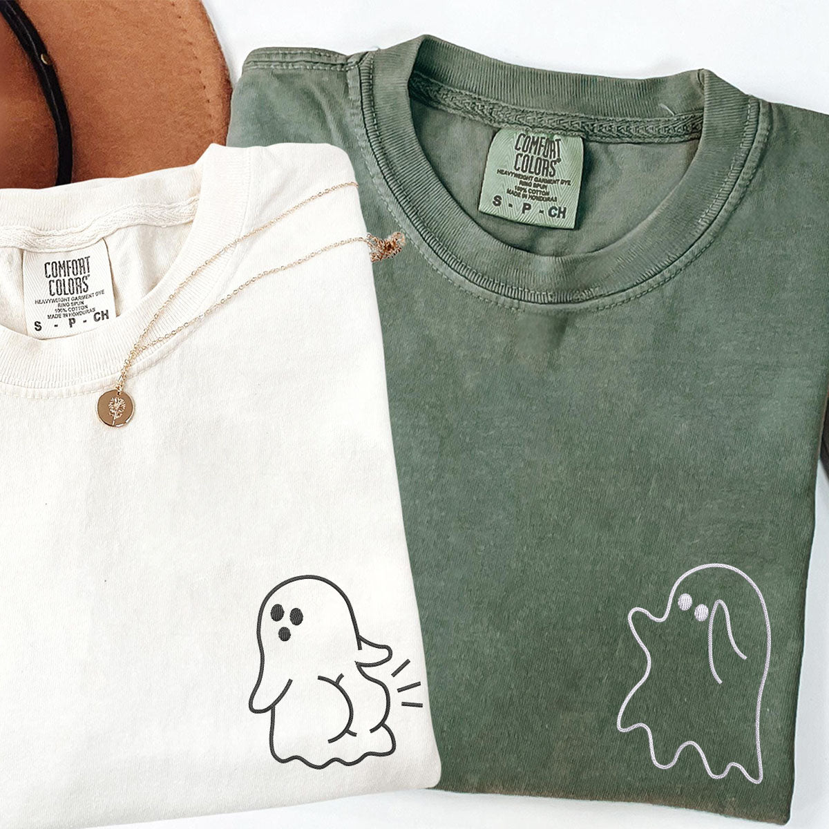 Custom Embroidered Cute Sassy Ghost Matching T-shirts for Couples