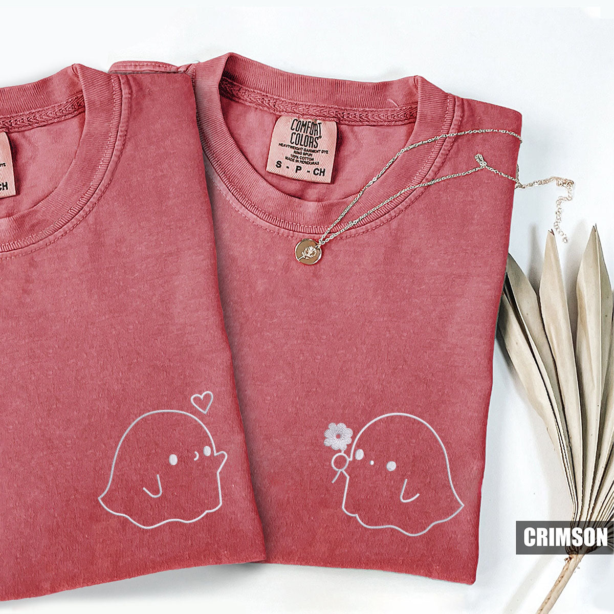 Custom Embroidered Cute Sheet Ghost Matching T-shirts for Couples