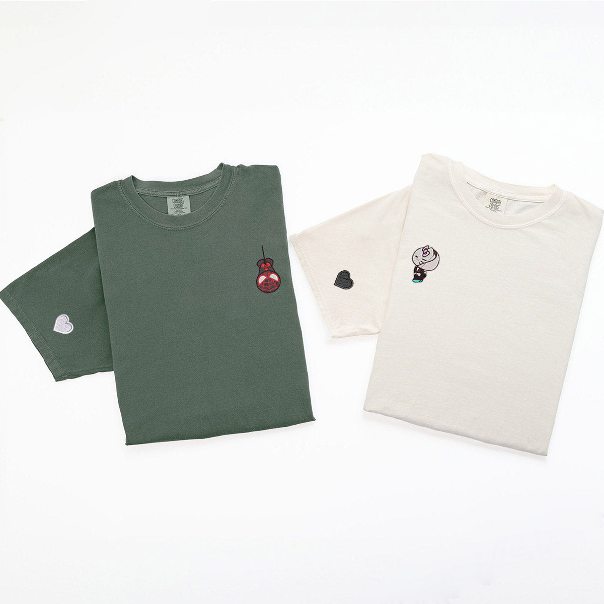Custom Embroidered Cute Spider Boy x Kitten Girl Matching T-shirts for Couples