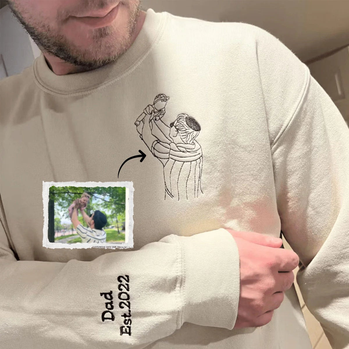 Custom Embroidered Dad Sweatshirt – Personalized Photo Sweatshirt, Perfect New Dad Gift