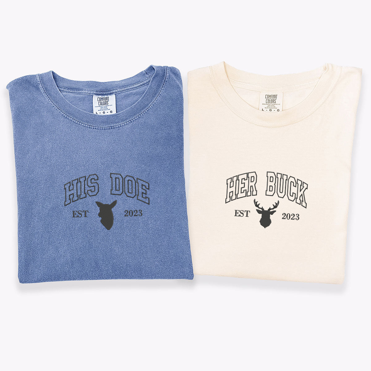Custom Embroidered Doe Buck Est Year Matching T-shirts for Couples