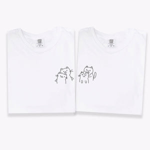 Custom Embroidered Doodle Cat Love Matching T-shirts for Couples
