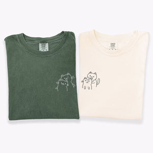 Custom Embroidered Doodle Cat Love Matching T-shirts for Couples
