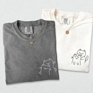 Custom Embroidered Doodle Cat Love Matching T-shirts for Couples