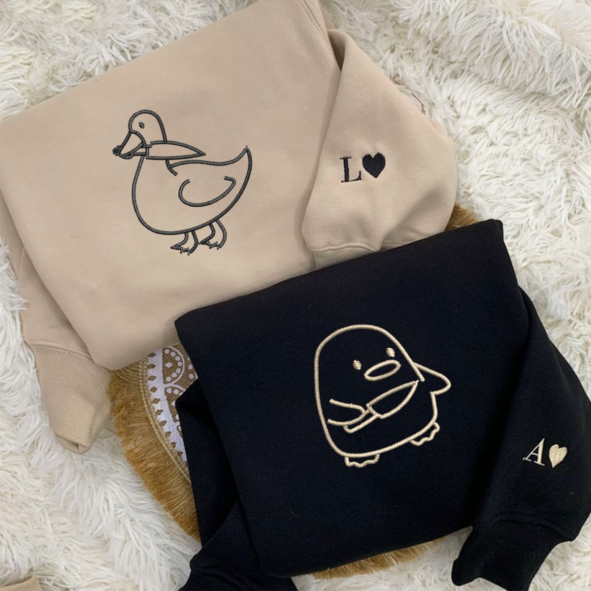 Custom Embroidered Duck Duck Goose Matching Hoodies for Couples - mymatchhoodie
