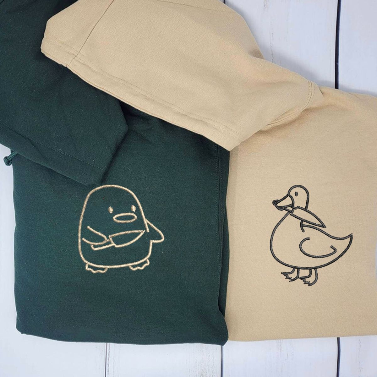 Custom Embroidered Duck Duck Goose Matching Hoodies for Couples - mymatchhoodie