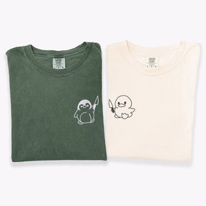 Custom Embroidered Duck and Penguin with Knife Matching T-shirts for Couples