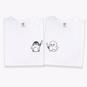 Custom Embroidered Duck and Penguin with Knife Matching T-shirts for Couples