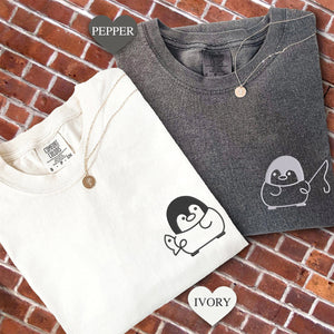 Custom Embroidered Fishing Penguin Matching T-shirts for Couples