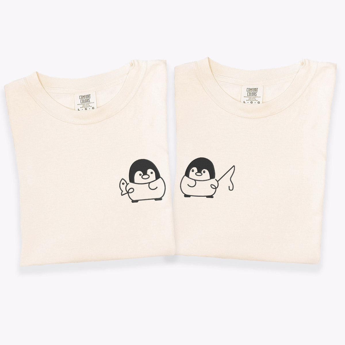 Custom Embroidered Fishing Penguin Matching T-shirts for Couples