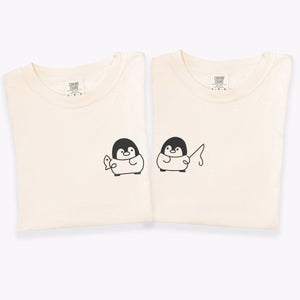 Custom Embroidered Fishing Penguin Matching T-shirts for Couples
