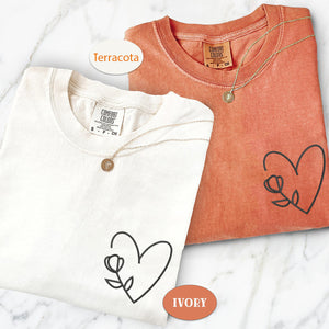 Custom Embroidered Flower Heart Matching T-shirts for Couples