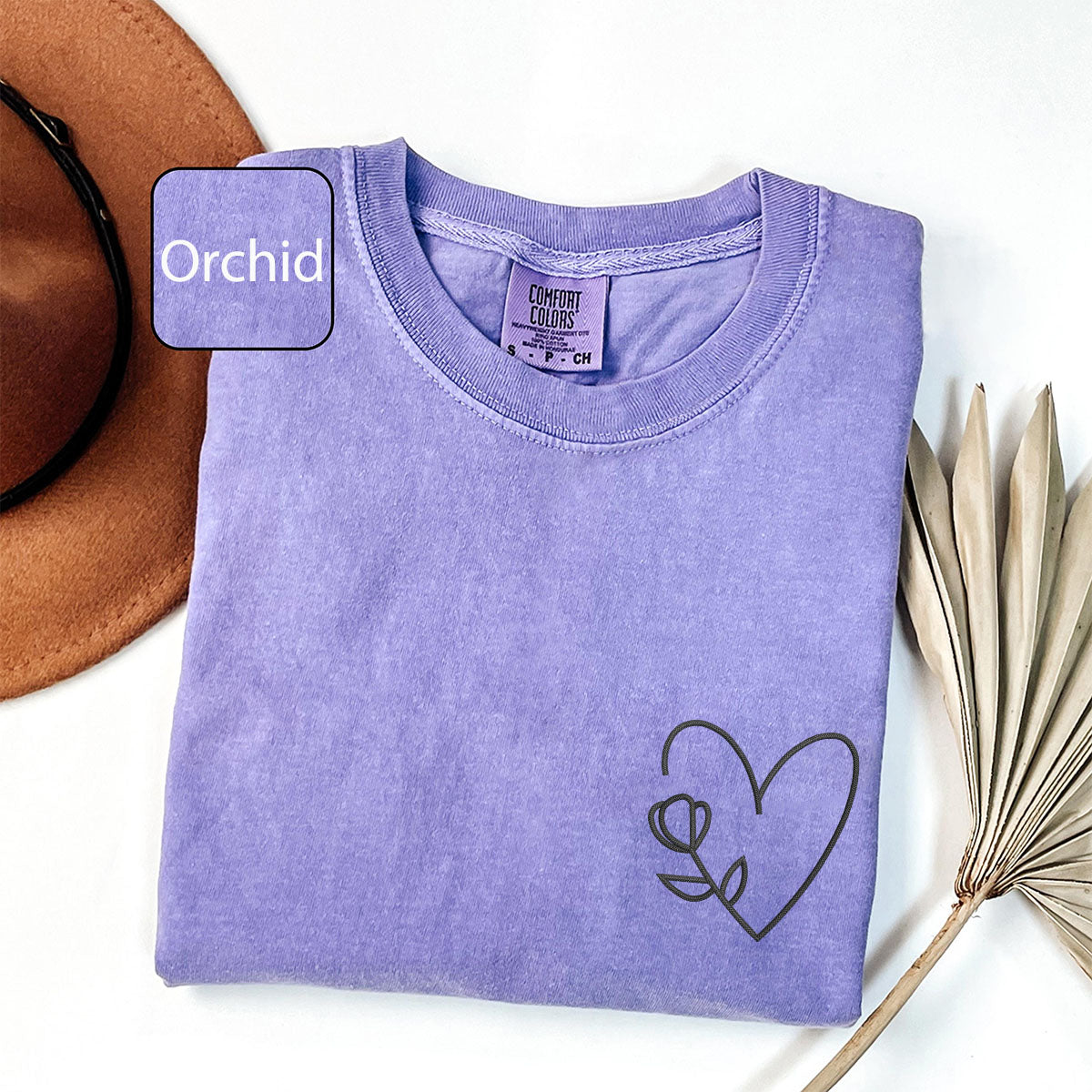 Custom Embroidered Flower Heart Matching T-shirts for Couples