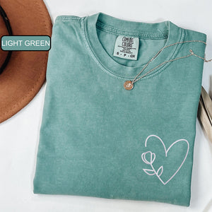 Custom Embroidered Flower Heart Matching T-shirts for Couples