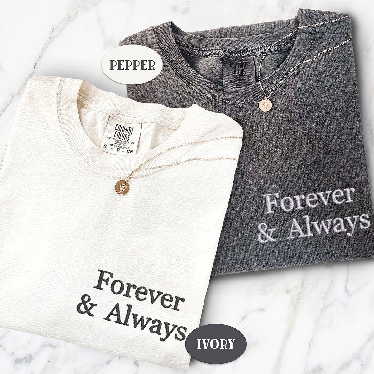 Custom Embroidered Forever and Always Matching T-shirts for Couples