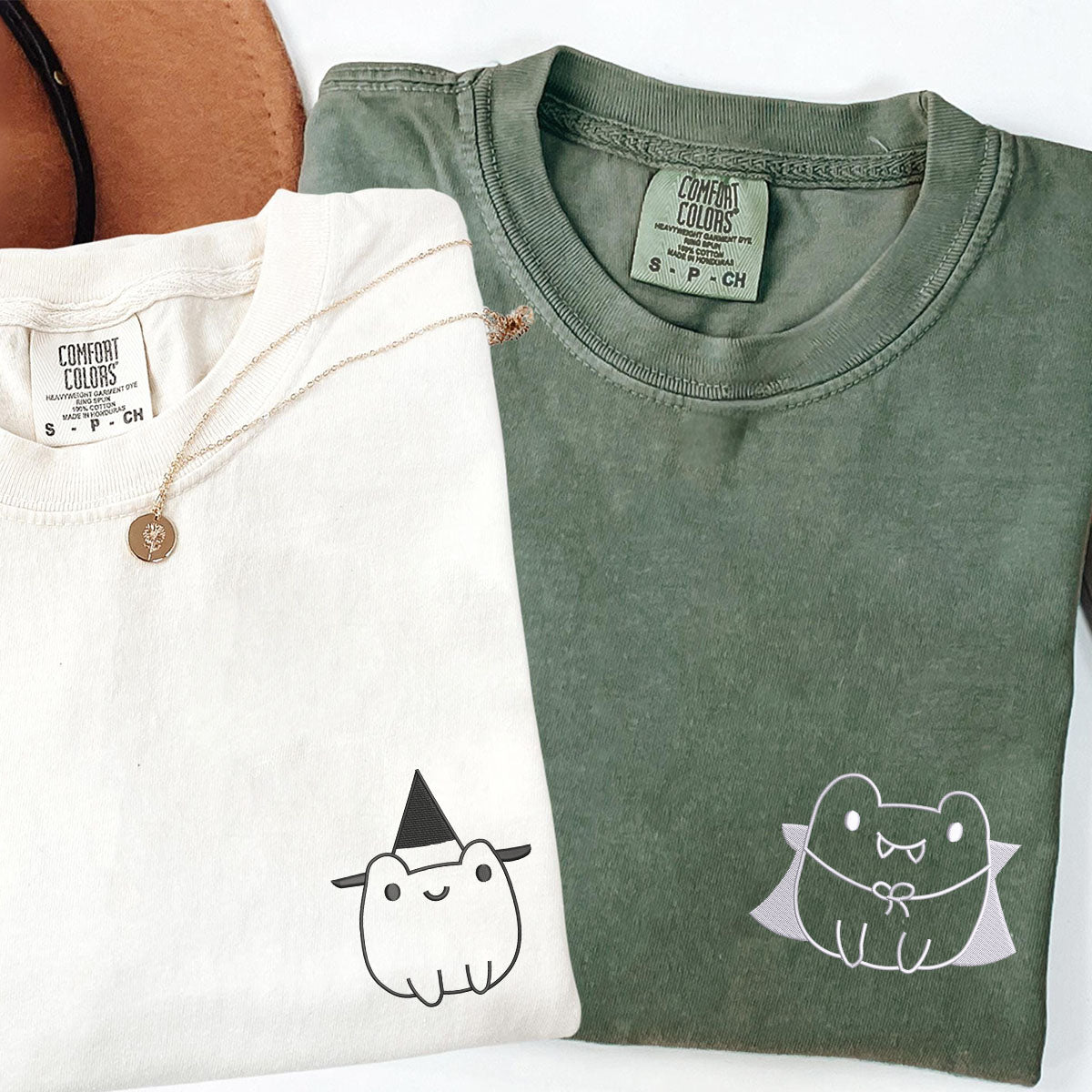 Custom Embroidered Frog Halloween Matching T-shirts for Couples
