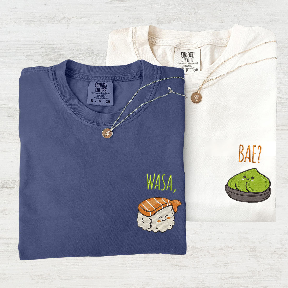 Custom Embroidered Funny Wasa-Bae Matching T-shirts for Couples