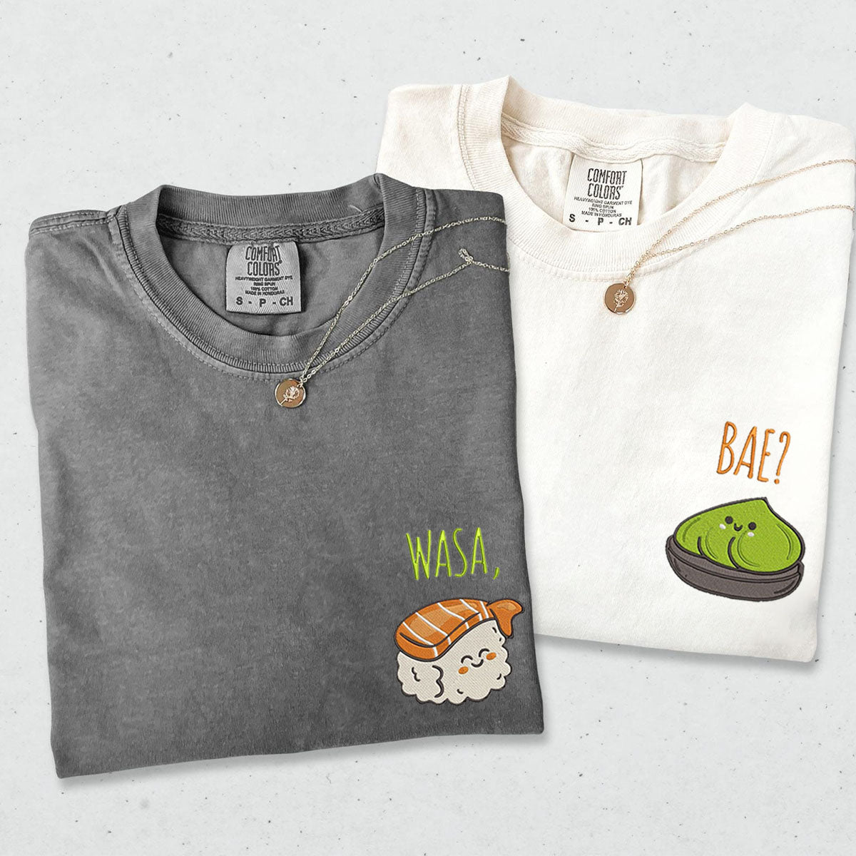 Custom Embroidered Funny Wasa-Bae Matching T-shirts for Couples