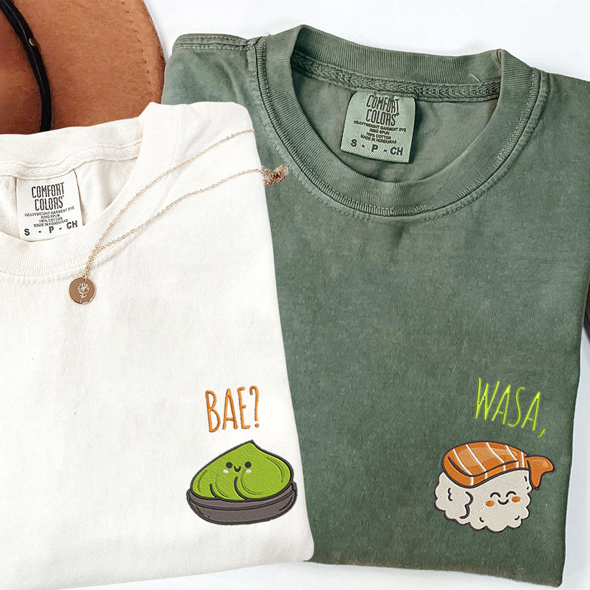 Custom Embroidered Funny Wasa-Bae Matching T-shirts for Couples