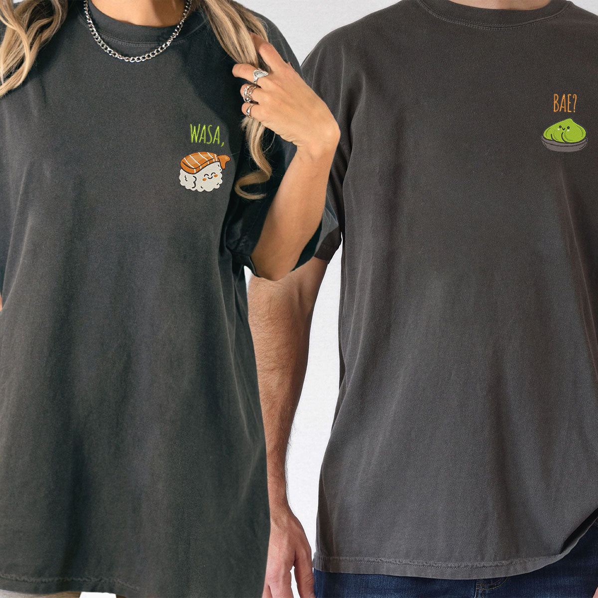 Custom Embroidered Funny Wasa-Bae Matching T-shirts for Couples