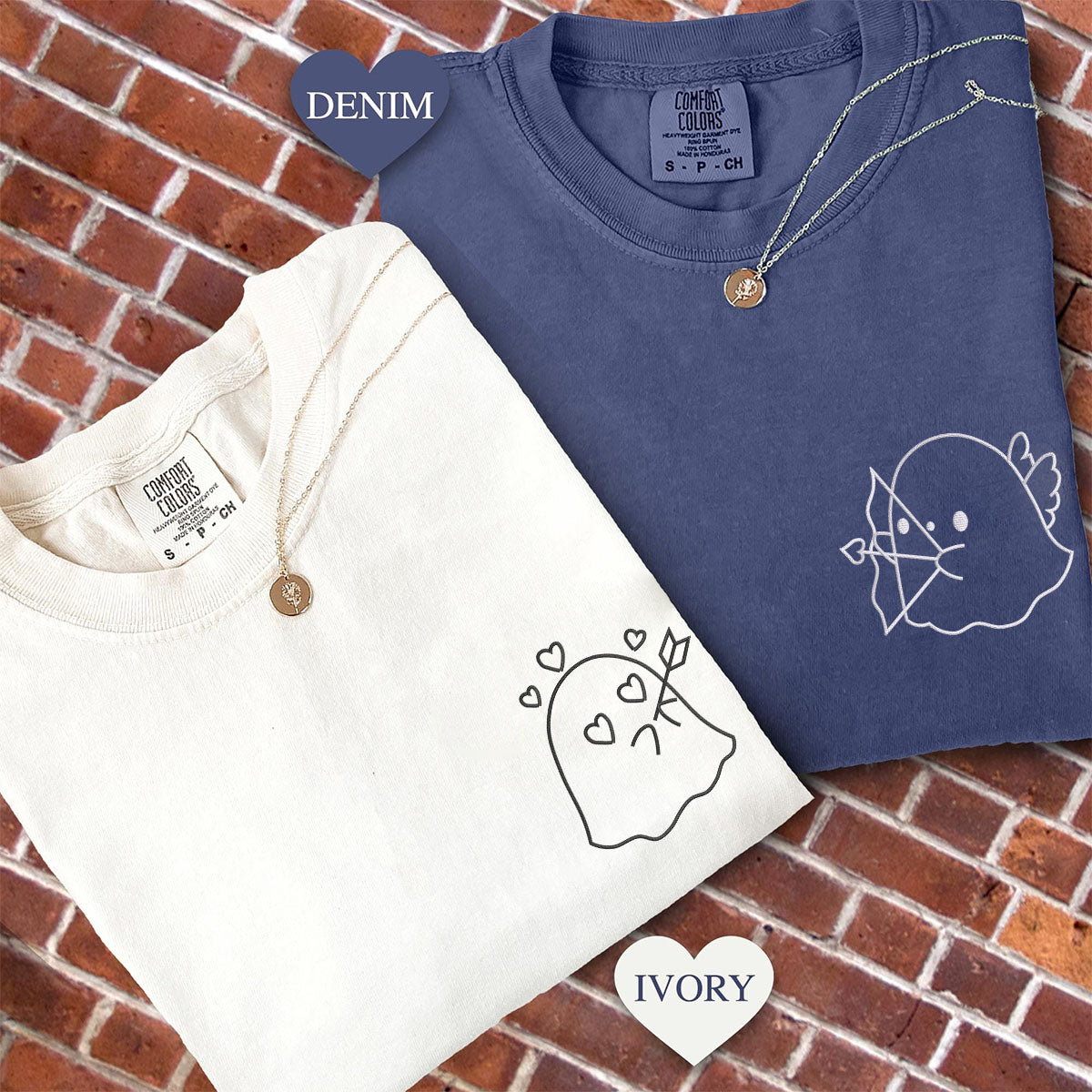 Custom Embroidered Ghost Angel Matching T-shirts for Couples