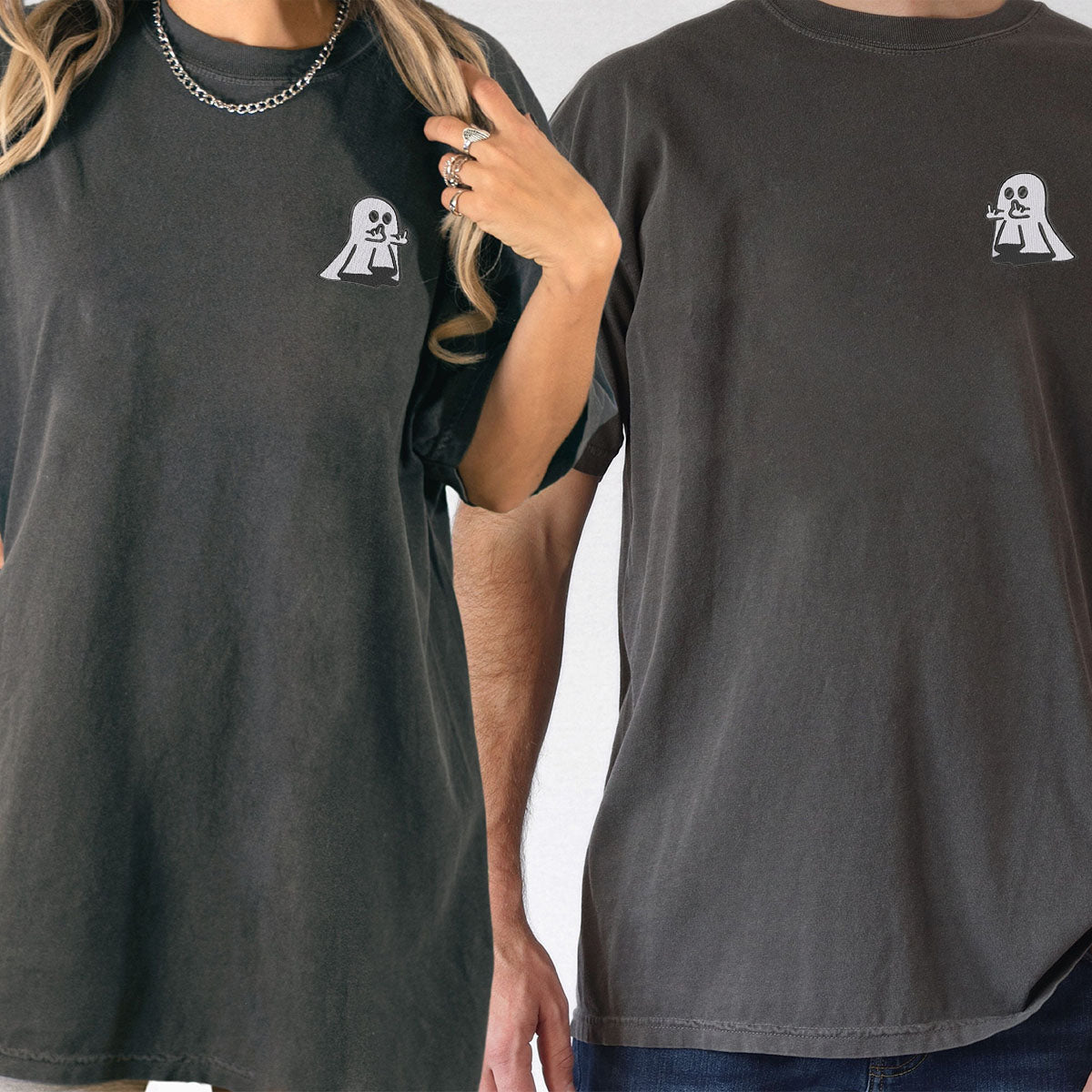 Custom Embroidered Ghost Cute Hands Matching T-shirts for Couples